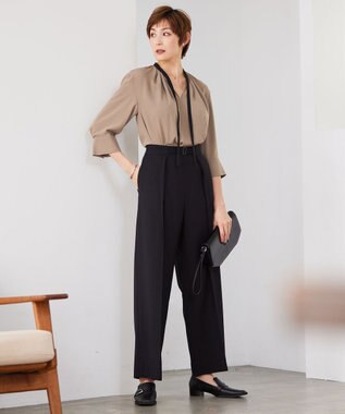 ICB 【接触冷感・洗える】BackSatinAmunzen ナロータイブラウス ライトモカ系