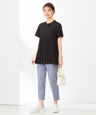 ANY SIS L 【洗える】ジョーゼットプリーツコンビ ブラウス ブラック