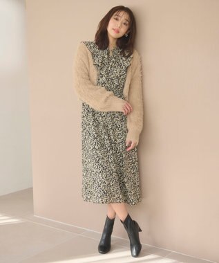 Feroux 【洗える】シャギーショート カーディガン ベージュ系