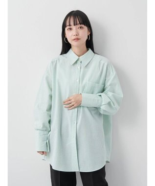 earth music&ecology サッカーストライプボーイズライクシャツ Green