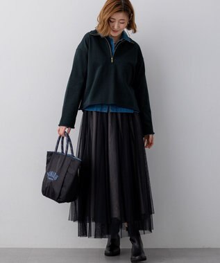 23区 【先行予約】シャイニーコットンテリー ハーフジップ スウェット ネイビー系