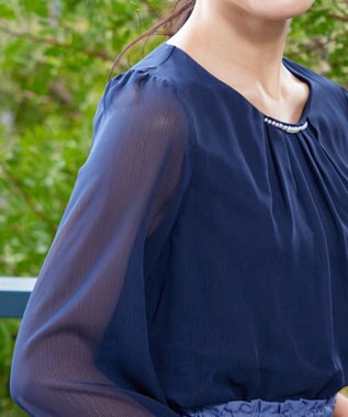 Tiaclasse L 【洗える】ドビーシフォンパールブラウス ネイビー