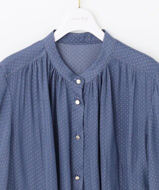 ANY SIS 【洗える】サテンドビー ブラウス ダルブルー