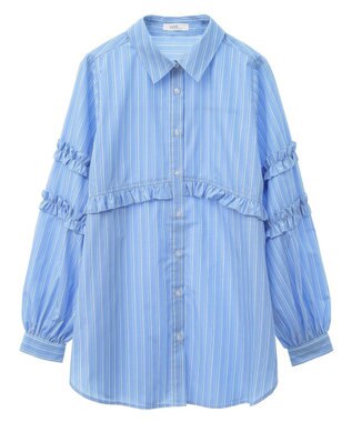 earth music&ecology レギュラーカラーフリルシャツ Blue