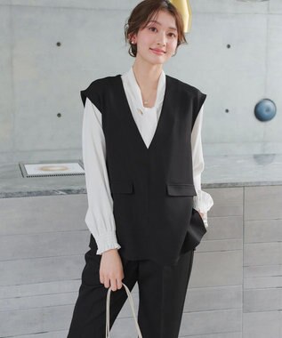 Tiaclasse 【ブラウス&ベスト&パンツ3点セット】リボンタイブラウス＋ベスト付き 3点セットアップ ブラック