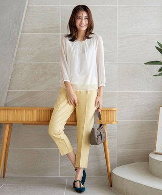 Tiaclasse L 【洗える】ドビーシフォンパールブラウス オフホワイト