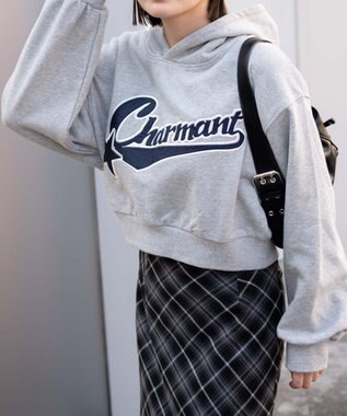 WEGO スタジアムロゴショートプルパーカー 杢グレー