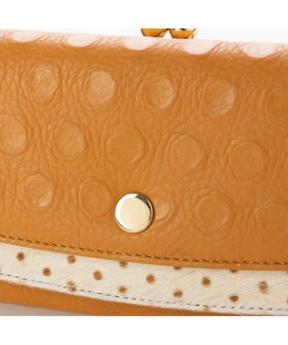 UNBILLION perche 牛革×ハラコ風ドットダブルかぶせ長財布 マスタード