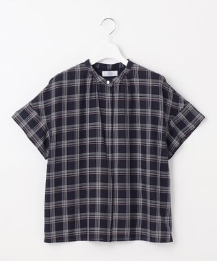 J.PRESS LADIES シアーストライプチェック フレンチスリーブ バンドカラー カットソー ネイビー系3