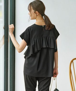組曲 S 【接触冷感・UVケア】ライトアムンゼンジャージー フリルブラウス ブラック系