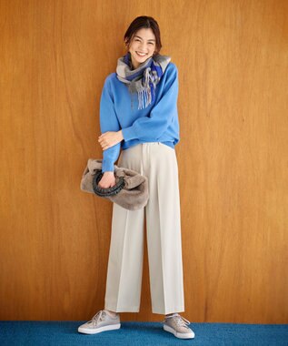 ANY L 【ウエストゴム/リントラク加工/裏起毛/ストレッチ】シークレットウォーム　ワイドパンツ アイボリー