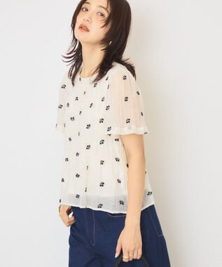 AMERICAN HOLIC 花柄刺繍シャーリングブラウス Off White
