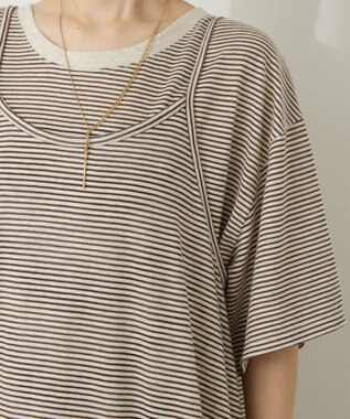 AMERICAN HOLIC 【2点セット】レイヤードボーダーＴワンピース Brown