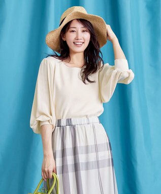 Tiaclasse L 【新色追加・洗える】異素材パフ袖トップス エクリュ