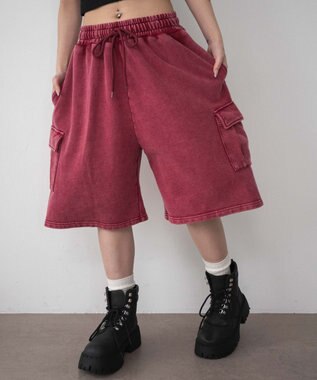 WEGO 【ウエストゴム】スウェットカーゴハーフパンツ レッド