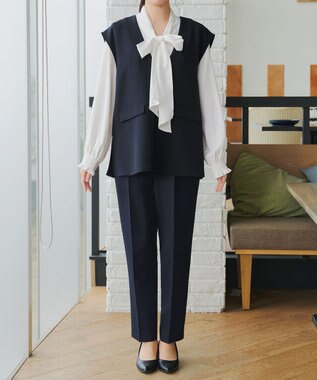Tiaclasse 【ブラウス&ベスト&パンツ3点セット】リボンタイブラウス＋ベスト付き 3点セットアップ ネイビー
