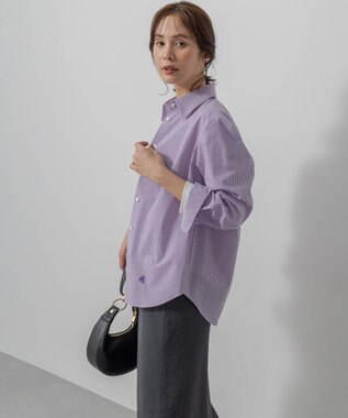 組曲 S 【加藤ローサさん着用】コットンタッチシャーティングボウタイ付き シャツ パープル系1