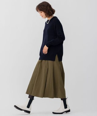 23区 【洗える】ウールコード モックネック 切り替え編み ニット ダークネイビー系