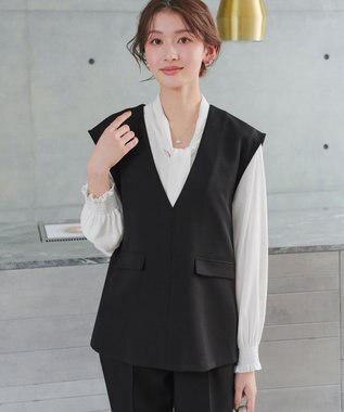 Tiaclasse 【ブラウス&ベスト&パンツ3点セット】リボンタイブラウス＋ベスト付き 3点セットアップ ブラック