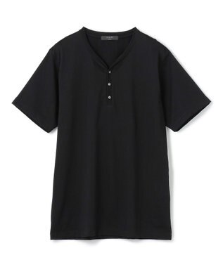 JOSEPH HOMME スビンソフトジャージー　ヘンリーネック半袖カットソー ブラック系