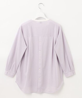 J.PRESS LADIES L ピンストライプジャージー バンドカラー スキッパー カットソー ふじ色系1