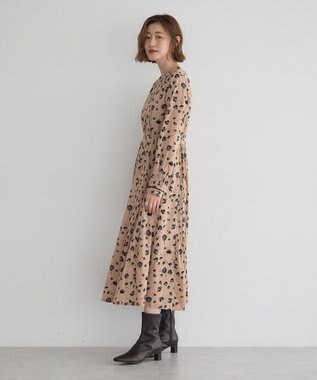 YECCA VECCA フラワー柄プリーツMIXワンピース Beige