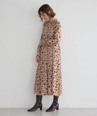 YECCA VECCA フラワー柄プリーツMIXワンピース Beige