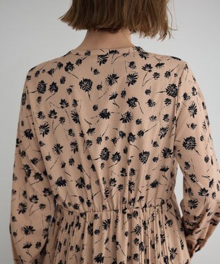 YECCA VECCA フラワー柄プリーツMIXワンピース Beige