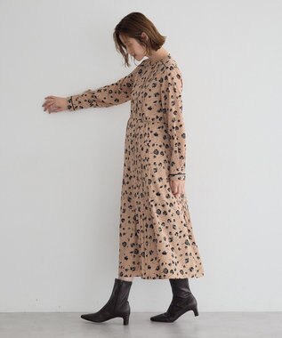 YECCA VECCA フラワー柄プリーツMIXワンピース Beige