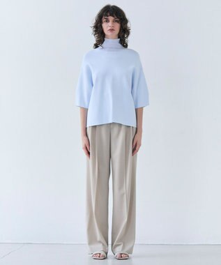 BEIGE， 【洗える】LAURA / 半袖タートルニットトップス Sax