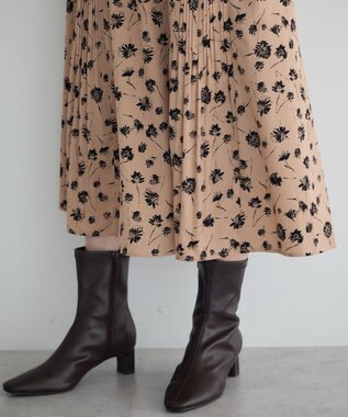 YECCA VECCA フラワー柄プリーツMIXワンピース Beige