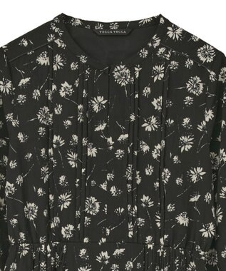 YECCA VECCA フラワー柄プリーツMIXワンピース Black
