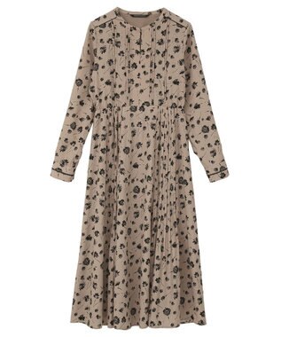 YECCA VECCA フラワー柄プリーツMIXワンピース Beige