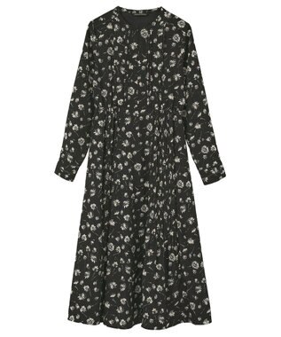YECCA VECCA フラワー柄プリーツMIXワンピース Black