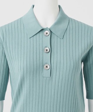 23区 【R(アール)】シルクコットン ポロカラー リブニット ライトアッシュグリーン系