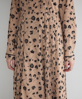 YECCA VECCA フラワー柄プリーツMIXワンピース Beige