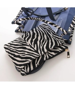 UNBILLION cachecache ポーチ付き柄パイピングメッシュトートバッグ ネイビー