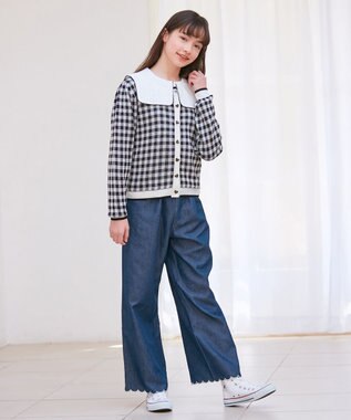 ANY KIDS ギンガム総柄ニット カーディガン ブラックギンガム