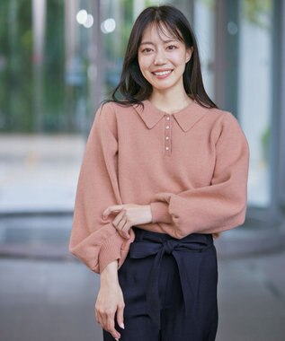 Tiaclasse L 【洗える】スリットパールテーパードパンツ ネイビー