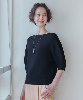 自由区 【XSサイズ～/洗える】ドライタッチホールガーメント ニット ネイビー系