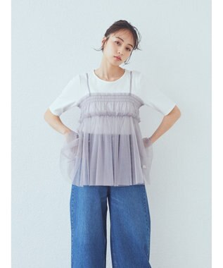 earth music&ecology ＳＥＴ２点チュールビスチェ＋リブプルオーバー Gray