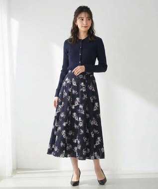 ANY SIS CICA加工 襟デザイン ニット ネイビー