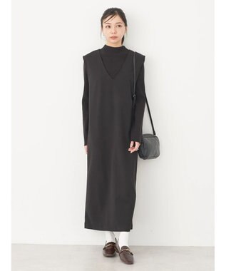 earth music&ecology ＳＥＴ２点Ｖネックジャンスカ＋ハイネックニット Black