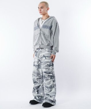 WEGO 【ユニセックス着用ITEM】ブリーチハトメZIPパーカー グレー