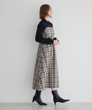 YECCA VECCA チェック柄ベアドッキングワンピース Check