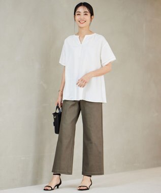 J.PRESS LADIES S 【洗える】ハイパワーデニムツイル ワイド パンツ カーキ系