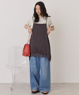 AMERICAN HOLIC イレギュラーヘムサテンレースキャミソール Charcoal Gray