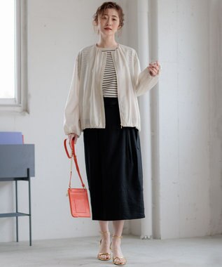 23区 【洗える】リネンレーヨンストレッチ タック スカート ブラック系