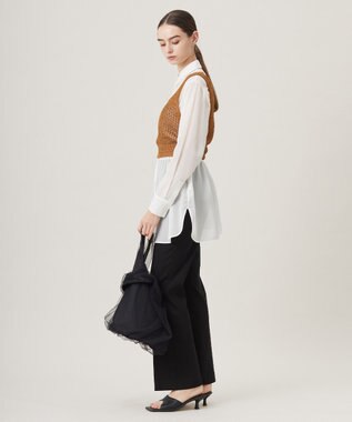 ICB L 【洗える】 シャインポリエステルクロッシェ ニットベスト ラセットブラウン系