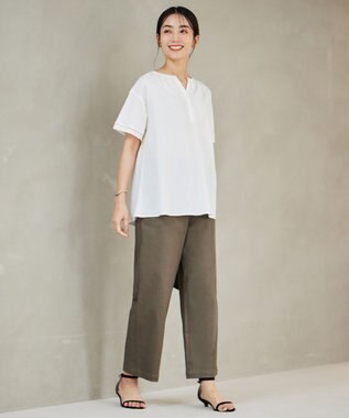 J.PRESS LADIES S 【洗える】ハイパワーデニムツイル ワイド パンツ カーキ系